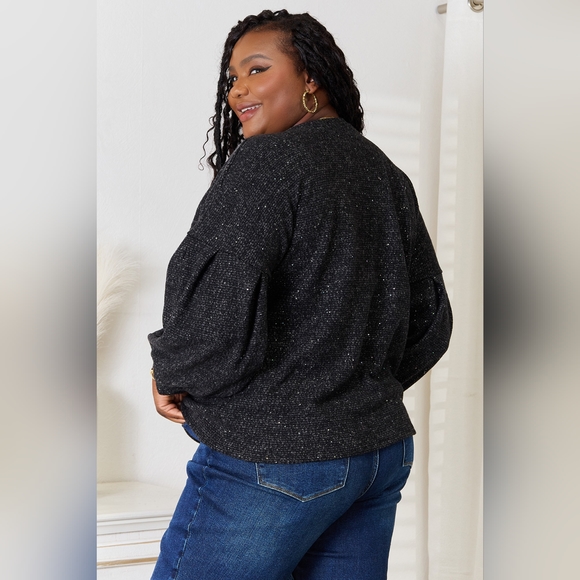 Jade By Jane Designer Black Full Size Boat Neck Glitter Long Sleeve Top - Picture 7 of 9